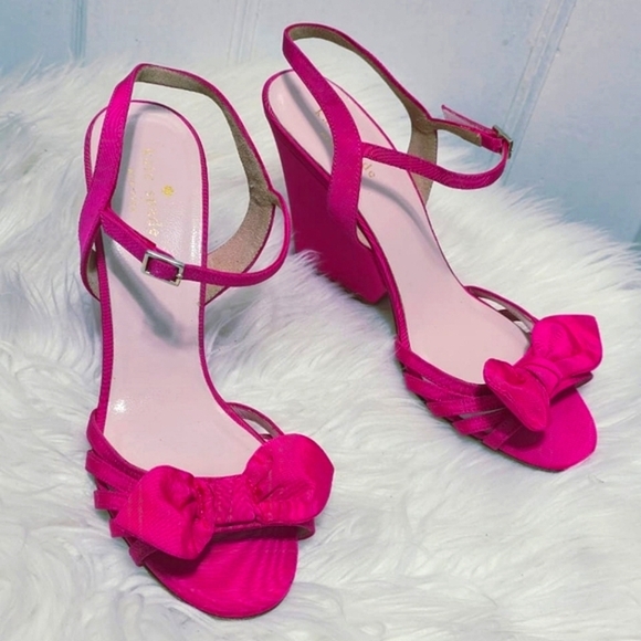 kate spade Shoes - Kate Spade New York Bridal Bow Pink Wedge Sandals Size 8B